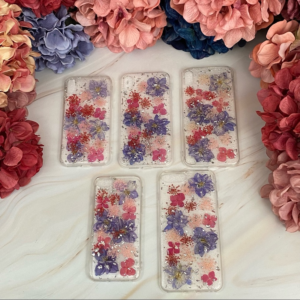 Beautiful Hand Pressed Pink & Purple Flower Glitter iPhone Case - Picture 5 of 16